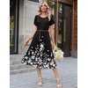 Zeagoo Womens Casual Summer Dress 2026 Petal Short Sleeve Dresses with Pleats Midi A Line Flowy Dress Boho Sundress(Black Floral 02)