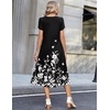 Zeagoo Womens Casual Summer Dress 2026 Petal Short Sleeve Dresses with Pleats Midi A Line Flowy Dress Boho Sundress(Black Floral 02)