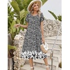 Zeagoo Womens Casual Summer Dress 2026 Petal Short Sleeve Dresses with Pleats Midi A Line Flowy Dress Boho Sundress(Black Floral 03)