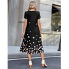 Zeagoo Womens Casual Summer Dress 2026 Petal Short Sleeve Dresses with Pleats Midi A Line Flowy Dress Boho Sundress(Black Floral)