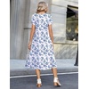 Zeagoo Womens Casual Summer Dress 2026 Petal Short Sleeve Dresses with Pleats Midi A Line Flowy Dress Boho Sundress(Blue Floral 01)