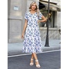 Zeagoo Womens Casual Summer Dress 2026 Petal Short Sleeve Dresses with Pleats Midi A Line Flowy Dress Boho Sundress(Blue Floral 01)