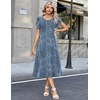Zeagoo Womens Casual Summer Dress 2026 Petal Short Sleeve Dresses with Pleats Midi A Line Flowy Dress Boho Sundress(Blue Floral 03)