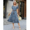 Zeagoo Womens Casual Summer Dress 2026 Petal Short Sleeve Dresses with Pleats Midi A Line Flowy Dress Boho Sundress(Blue Floral 03)