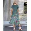 Zeagoo Womens Casual Summer Dress 2026 Petal Short Sleeve Dresses with Pleats Midi A Line Flowy Dress Boho Sundress(Blue Green Floral)
