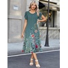 Zeagoo Womens Casual Summer Dress 2026 Petal Short Sleeve Dresses with Pleats Midi A Line Flowy Dress Boho Sundress(Blue Green Floral)