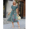 Zeagoo Womens Casual Summer Dress 2026 Petal Short Sleeve Dresses with Pleats Midi A Line Flowy Dress Boho Sundress(Blue Green Floral)
