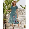 Zeagoo Womens Casual Summer Dress 2026 Petal Short Sleeve Dresses with Pleats Midi A Line Flowy Dress Boho Sundress(Blue Green Floral)