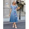 Zeagoo Womens Casual Summer Dress 2026 Petal Short Sleeve Dresses with Pleats Midi A Line Flowy Dress Boho Sundress(Blue Printed 01)