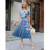 Zeagoo Womens Casual Summer Dress 2026 Petal Short Sleeve Dresses with Pleats Midi A Line Flowy Dress Boho Sundress(Blue Printed 01)