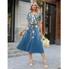 Zeagoo Womens Casual Summer Dress 2026 Petal Short Sleeve Dresses with Pleats Midi A Line Flowy Dress Boho Sundress(Blue Printed 02)