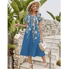 Zeagoo Womens Casual Summer Dress 2026 Petal Short Sleeve Dresses with Pleats Midi A Line Flowy Dress Boho Sundress(Blue Printed 02)