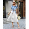 Zeagoo Womens Casual Summer Dress 2026 Petal Short Sleeve Dresses with Pleats Midi A Line Flowy Dress Boho Sundress(Blue+white Floral)