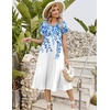 Zeagoo Womens Casual Summer Dress 2026 Petal Short Sleeve Dresses with Pleats Midi A Line Flowy Dress Boho Sundress(Blue+white Floral)