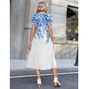 Zeagoo Womens Casual Summer Dress 2026 Petal Short Sleeve Dresses with Pleats Midi A Line Flowy Dress Boho Sundress(Blue+white Floral)