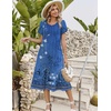 Zeagoo Womens Casual Summer Dress 2026 Petal Short Sleeve Dresses with Pleats Midi A Line Flowy Dress Boho Sundress(Boho Blue Floral)