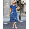 Zeagoo Womens Casual Summer Dress 2026 Petal Short Sleeve Dresses with Pleats Midi A Line Flowy Dress Boho Sundress(Boho Blue Floral)