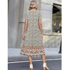 Zeagoo Womens Casual Summer Dress 2026 Petal Short Sleeve Dresses with Pleats Midi A Line Flowy Dress Boho Sundress(Boho Floral)