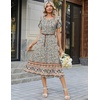 Zeagoo Womens Casual Summer Dress 2026 Petal Short Sleeve Dresses with Pleats Midi A Line Flowy Dress Boho Sundress(Boho Floral)