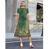 Zeagoo Womens Casual Summer Dress 2026 Petal Short Sleeve Dresses with Pleats Midi A Line Flowy Dress Boho Sundress(Boho Green Floral)