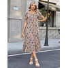 Zeagoo Womens Casual Summer Dress 2026 Petal Short Sleeve Dresses with Pleats Midi A Line Flowy Dress Boho Sundress(Brown Floral)