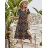 Zeagoo Womens Casual Summer Dress 2026 Petal Short Sleeve Dresses with Pleats Midi A Line Flowy Dress Boho Sundress(Chic Printed)