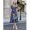 Zeagoo Womens Casual Summer Dress 2026 Petal Short Sleeve Dresses with Pleats Midi A Line Flowy Dress Boho Sundress(Colorful Print)