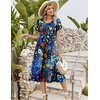 Zeagoo Womens Casual Summer Dress 2026 Petal Short Sleeve Dresses with Pleats Midi A Line Flowy Dress Boho Sundress(Colorful Print)