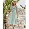 Zeagoo Womens Casual Summer Dress 2026 Petal Short Sleeve Dresses with Pleats Midi A Line Flowy Dress Boho Sundress(Mint Floral)