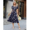 Zeagoo Womens Casual Summer Dress 2026 Petal Short Sleeve Dresses with Pleats Midi A Line Flowy Dress Boho Sundress(Navy Floral 01)