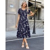 Zeagoo Womens Casual Summer Dress 2026 Petal Short Sleeve Dresses with Pleats Midi A Line Flowy Dress Boho Sundress(Navy Floral 01)