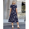Zeagoo Womens Casual Summer Dress 2026 Petal Short Sleeve Dresses with Pleats Midi A Line Flowy Dress Boho Sundress(Navy Floral 01)