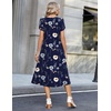 Zeagoo Womens Casual Summer Dress 2026 Petal Short Sleeve Dresses with Pleats Midi A Line Flowy Dress Boho Sundress(Navy Floral 02)