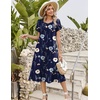 Zeagoo Womens Casual Summer Dress 2026 Petal Short Sleeve Dresses with Pleats Midi A Line Flowy Dress Boho Sundress(Navy Floral 02)