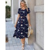 Zeagoo Womens Casual Summer Dress 2026 Petal Short Sleeve Dresses with Pleats Midi A Line Flowy Dress Boho Sundress(Navy Floral 02)
