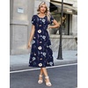 Zeagoo Womens Casual Summer Dress 2026 Petal Short Sleeve Dresses with Pleats Midi A Line Flowy Dress Boho Sundress(Navy Floral 02)