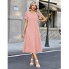 Zeagoo Womens Casual Summer Dress 2026 Petal Short Sleeve Dresses with Pleats Midi A Line Flowy Dress Boho Sundress(Pink Dot)