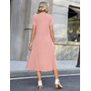 Zeagoo Womens Casual Summer Dress 2026 Petal Short Sleeve Dresses with Pleats Midi A Line Flowy Dress Boho Sundress(Pink Dot)
