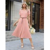 Zeagoo Womens Casual Summer Dress 2026 Petal Short Sleeve Dresses with Pleats Midi A Line Flowy Dress Boho Sundress(Pink Dot)
