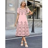 Zeagoo Womens Casual Summer Dress 2026 Petal Short Sleeve Dresses with Pleats Midi A Line Flowy Dress Boho Sundress(Pink Floral)