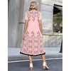 Zeagoo Womens Casual Summer Dress 2026 Petal Short Sleeve Dresses with Pleats Midi A Line Flowy Dress Boho Sundress(Pink Floral)