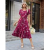 Zeagoo Womens Casual Summer Dress 2026 Petal Short Sleeve Dresses with Pleats Midi A Line Flowy Dress Boho Sundress(Purple Red Floral)