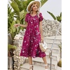 Zeagoo Womens Casual Summer Dress 2026 Petal Short Sleeve Dresses with Pleats Midi A Line Flowy Dress Boho Sundress(Purple Red Floral)