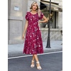 Zeagoo Womens Casual Summer Dress 2026 Petal Short Sleeve Dresses with Pleats Midi A Line Flowy Dress Boho Sundress(Purple Red Floral)