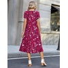 Zeagoo Womens Casual Summer Dress 2026 Petal Short Sleeve Dresses with Pleats Midi A Line Flowy Dress Boho Sundress(Purple Red Floral)