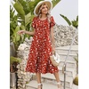 Zeagoo Womens Casual Summer Dress 2026 Petal Short Sleeve Dresses with Pleats Midi A Line Flowy Dress Boho Sundress(Red Floral)