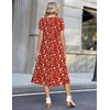 Zeagoo Womens Casual Summer Dress 2026 Petal Short Sleeve Dresses with Pleats Midi A Line Flowy Dress Boho Sundress(Red Floral)