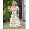 Zeagoo Womens Casual Summer Dress 2026 Short Sleeve Dresses Pleats Midi A Line Flowy Dress Boho Beach Sundress with Pockets(A01-white Floral)