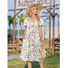 Zeagoo Womens Casual Summer Dress 2026 Short Sleeve Dresses Pleats Midi A Line Flowy Dress Boho Beach Sundress with Pockets(A01-white Floral)