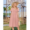 Zeagoo Womens Casual Summer Dress 2026 Short Sleeve Dresses Pleats Midi A Line Flowy Dress Boho Beach Sundress with Pockets(A02-pink Dot)